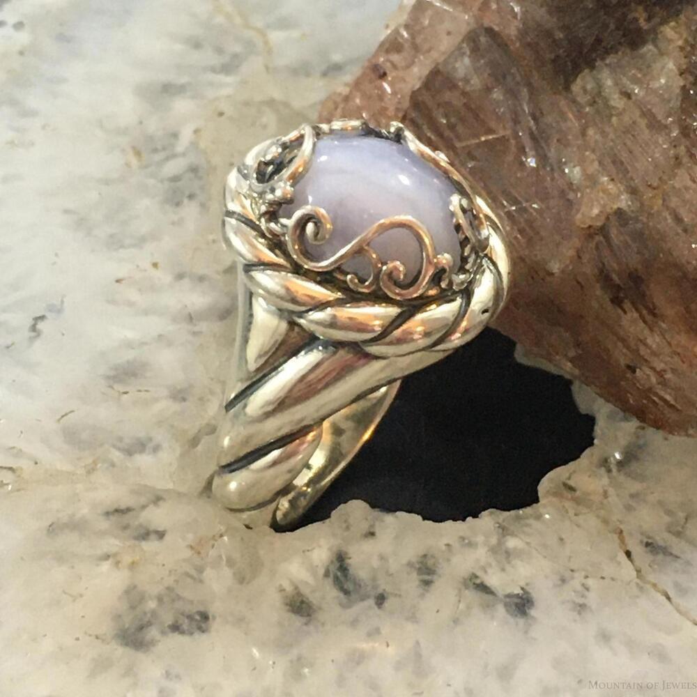 Carolyn Pollack Sterling Oval Blue Lace Agate Decorated Ring Size 8 For Women - Picture 3 of 10
